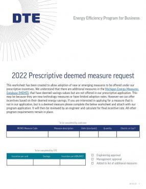 2022 Prescriptive Deemed Measure Request